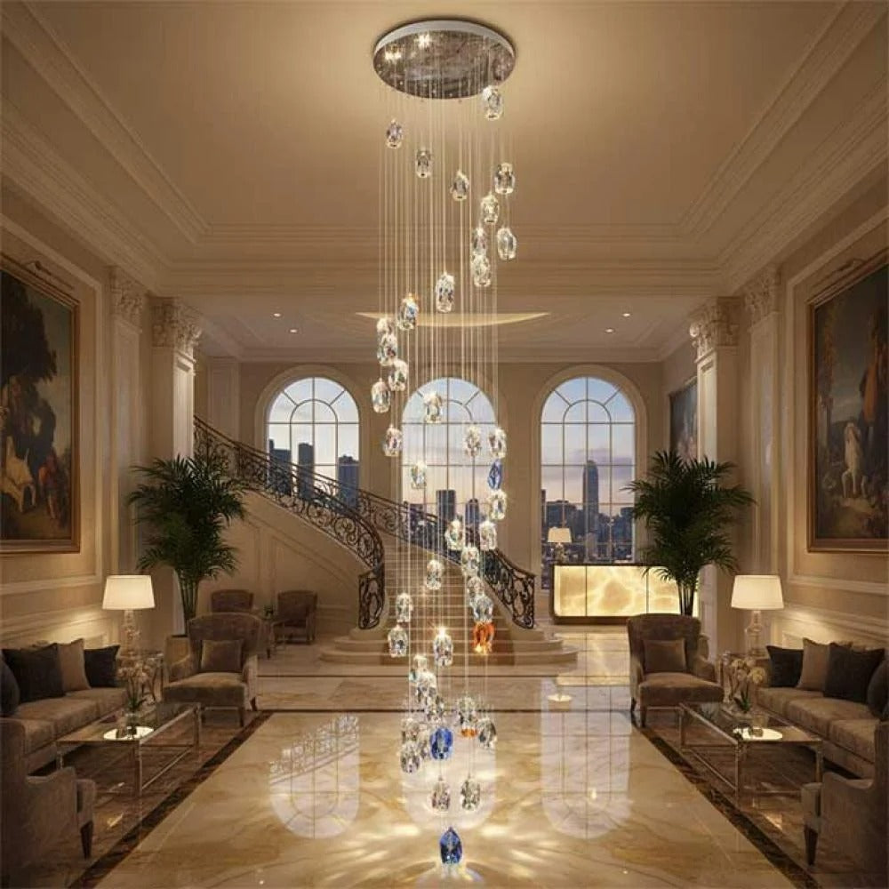Modern Floating Clear/Blue/Amber Irregular Crystal Chandelier for High-ceiling - view 5