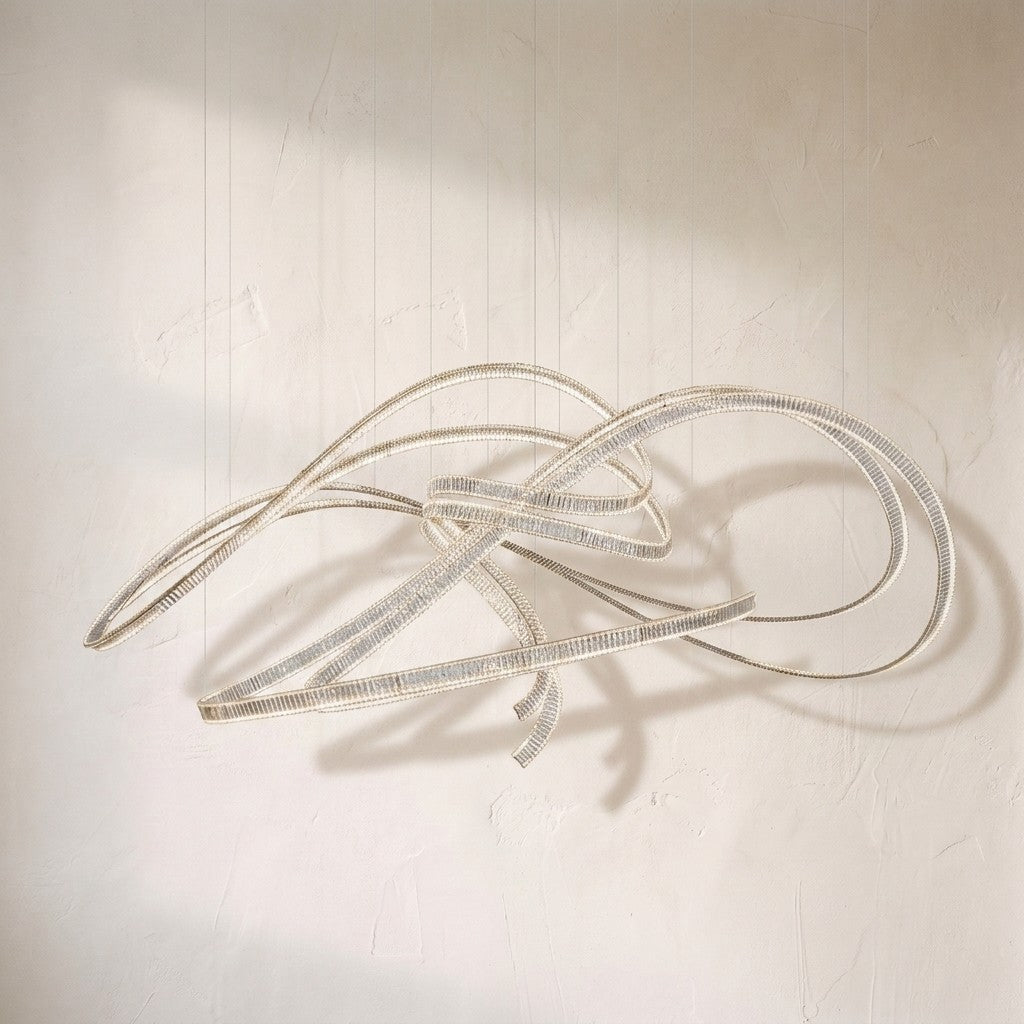 Inspiral chandelier, looping ribbons of clear glass rods coiling in a free-form knot