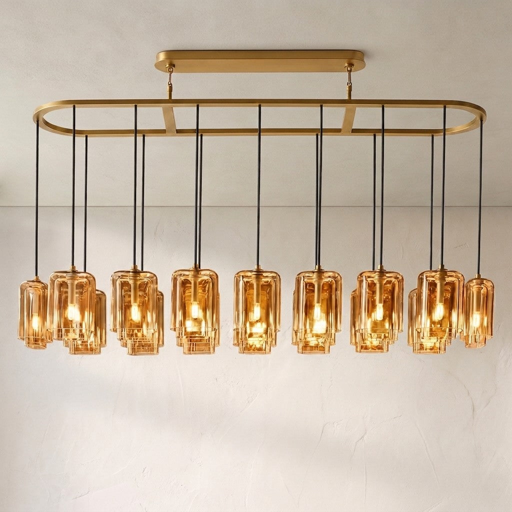 Lacore Amber Glass Linear Chandelier