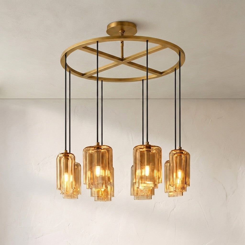 Lacore Amber Glass Round Chandelier