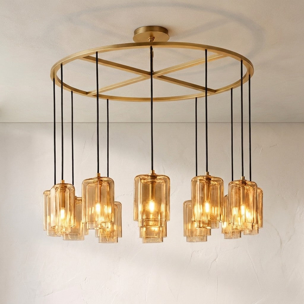 Lacore Amber Glass Round Chandelier