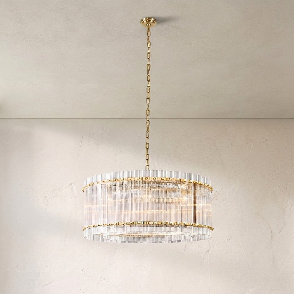 Laina Round Ribbed Glass Chandelier