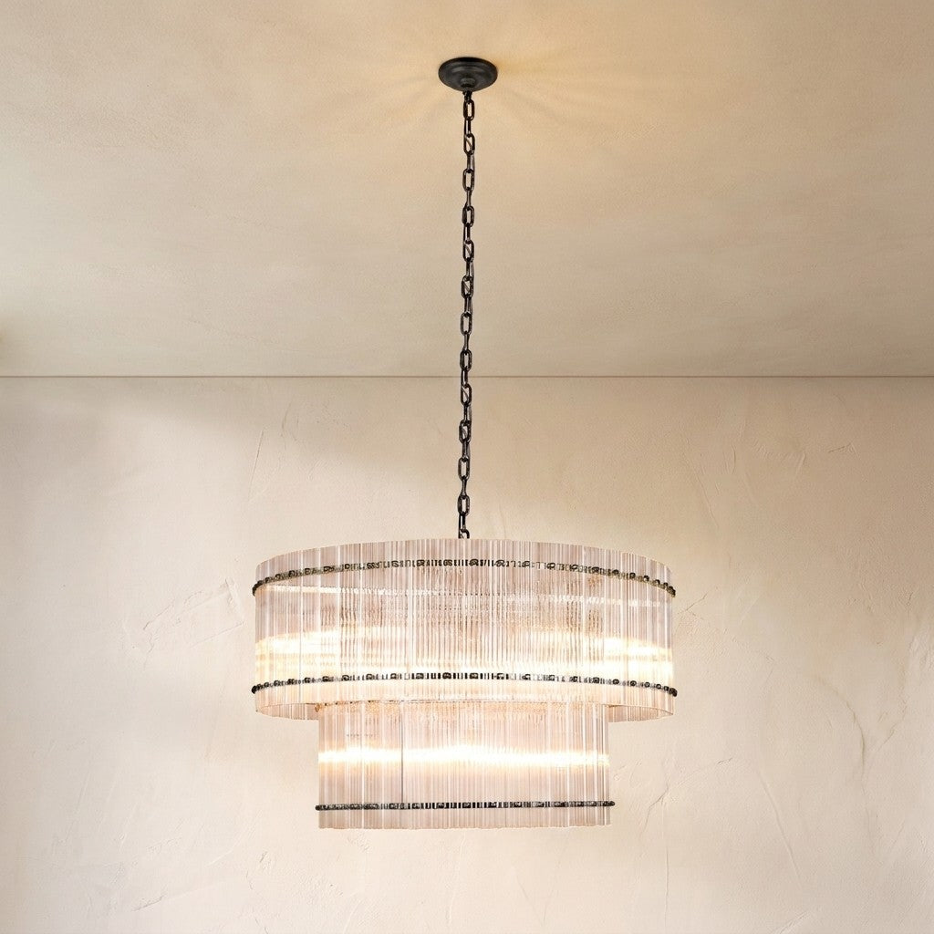Laina Round Ribbed Glass Chandelier