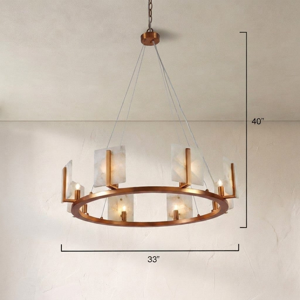 Large Contemporary Alabaster & Brass Halo Chandelier - view 2