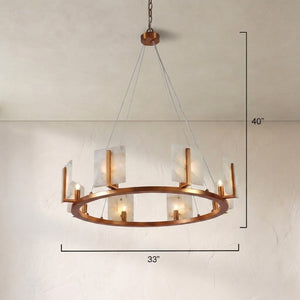Large Contemporary Alabaster & Brass Halo Chandelier - view 2
