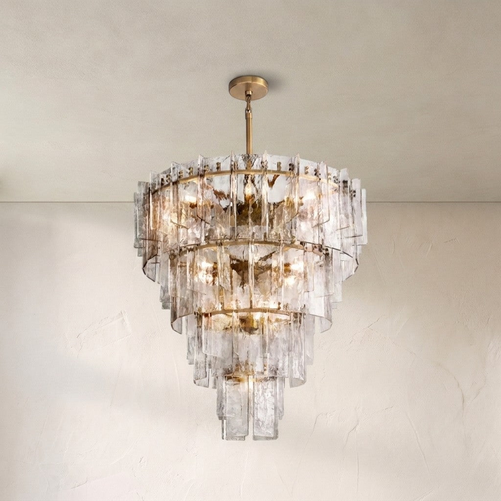Lattace Clear Glass Tiered Round Chandelier 47"