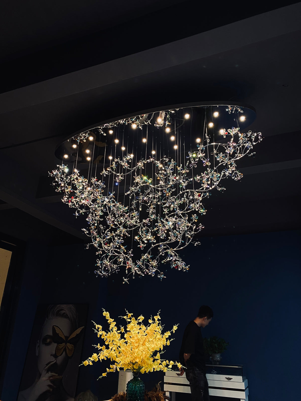 Exquisite Crystal Flower Branch Chandelier for Hotel Foyer and Entryway Ceiling Lighting Fixture - view 6