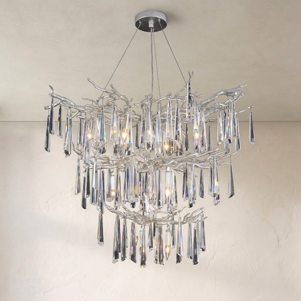 Lucent Twelve-Light Branch Crystal Drop Chandelier