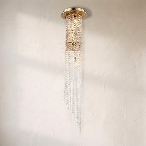 Lucid Flushmount Brass Crystal Chandelier For Staircase, K9 crystal flush mount