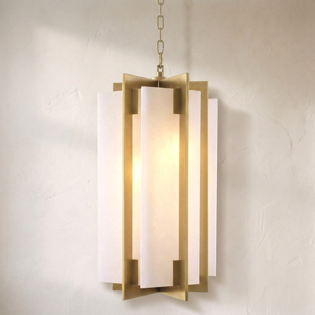 Lugano Modern Brass Chandelier - (Antique Brass Finish | Alabaster)