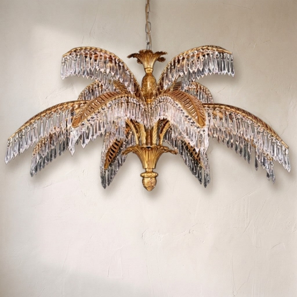 Luxury Palm Tree Crystal Chandelier in Brass for Living Room and Low Ceiling Spaces