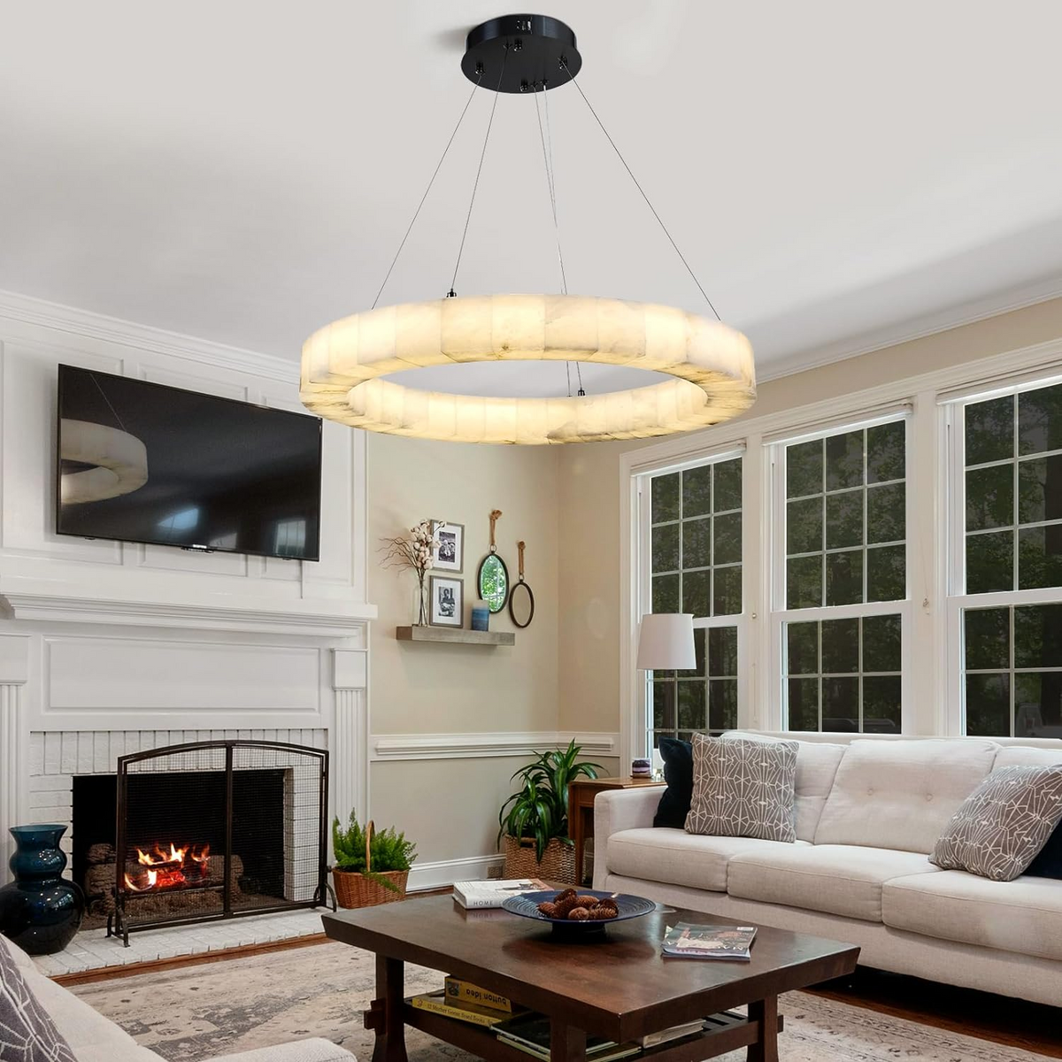 Maurice Modern Alabaster Halo Round Chandelier 31" 40" 60" - view 10