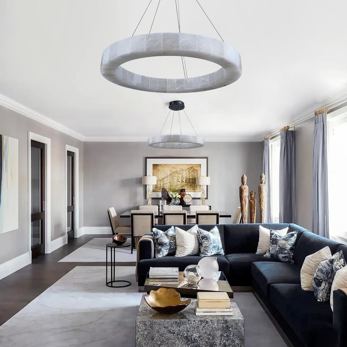 Maurice Modern Alabaster Halo Round Chandelier 31" 40" 60" - view 15