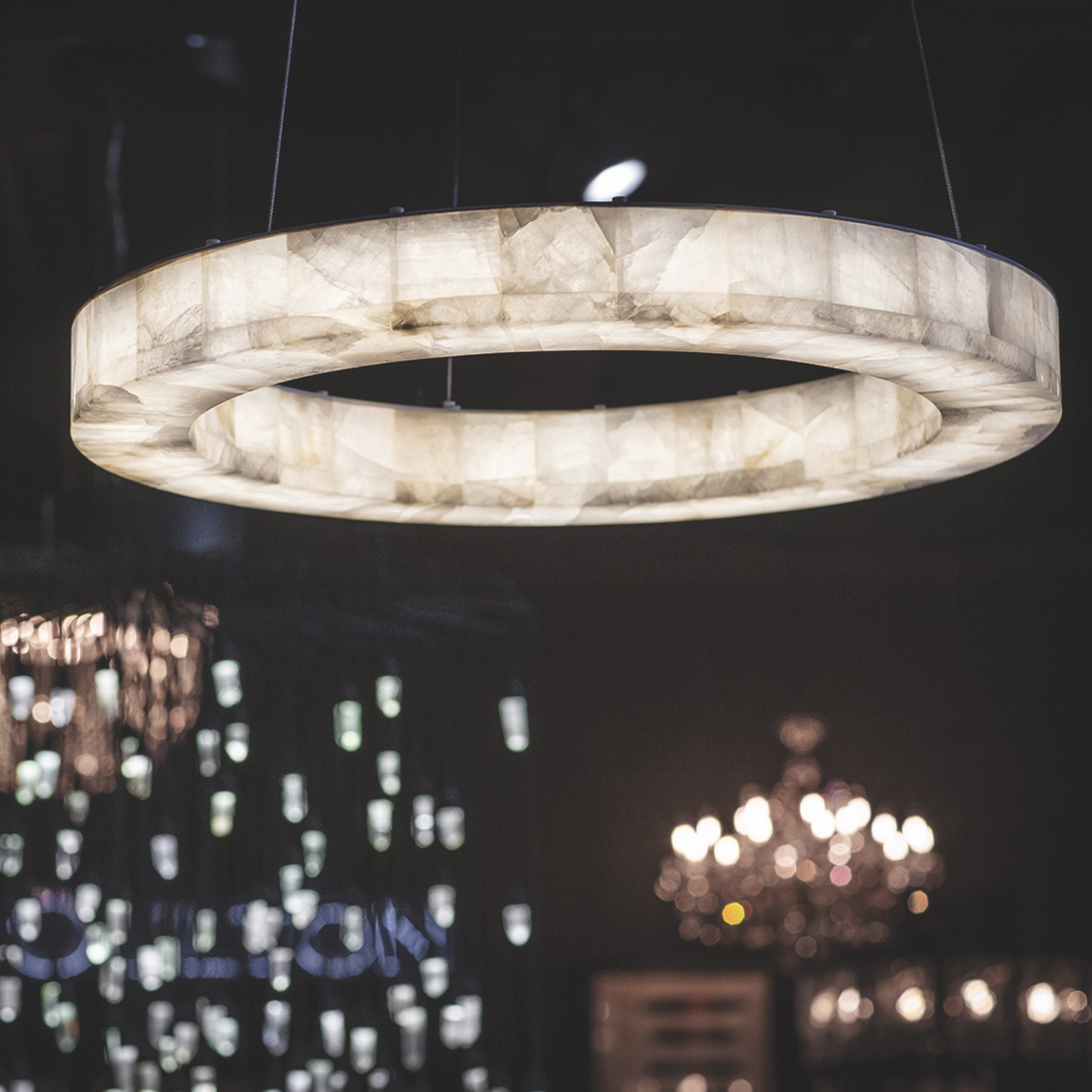 Maurice Modern Alabaster Halo Round Chandelier 31" 40" 60" - view 6