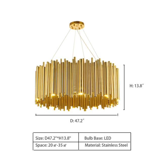 D47.2"*H13.8" — Modern Classic Round Fashion Gold Tube Pendant Chandelier for Living/Dining Room