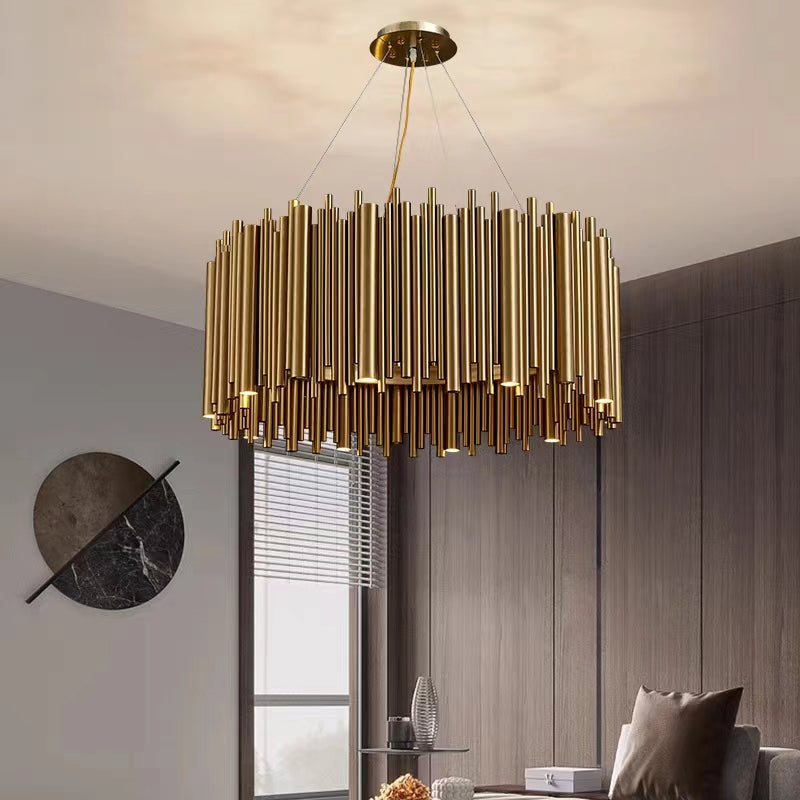 Modern Classic Round Fashion Gold Tube Pendant Chandelier for Living/Dining Room - view 3