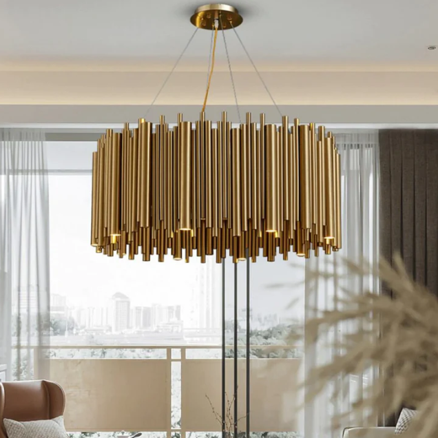 Modern Classic Round Fashion Gold Tube Pendant Chandelier for Living/Dining Room - view 5