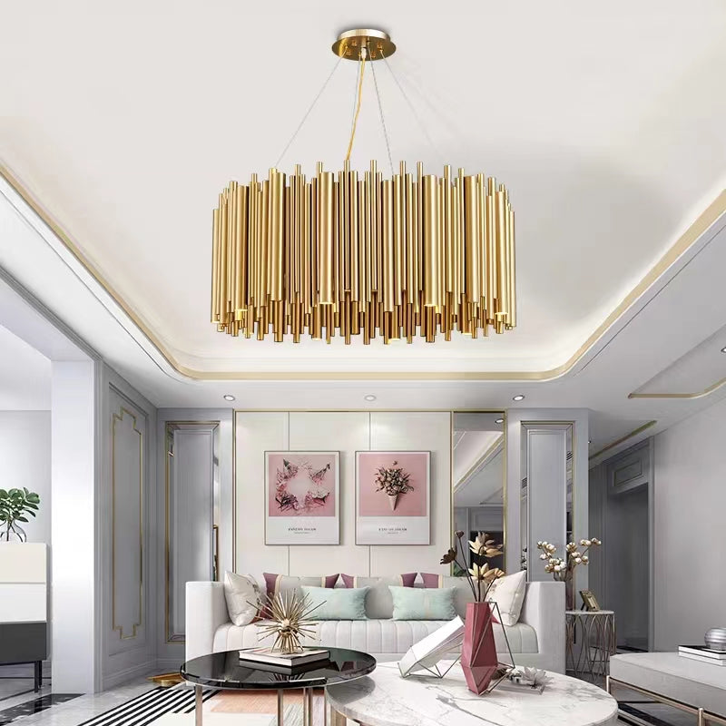 Modern Classic Round Fashion Gold Tube Pendant Chandelier for Living/Dining Room - view 6