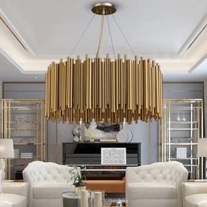 Modern Classic Round Fashion Gold Tube Pendant Chandelier for Living/Dining Room - view 7