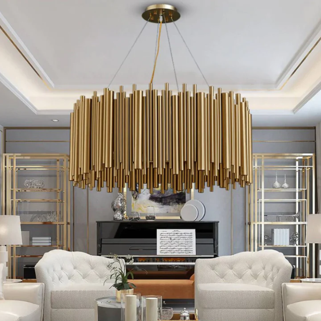 Modern Classic Round Fashion Gold Tube Pendant Chandelier for Living/Dining Room - view 7
