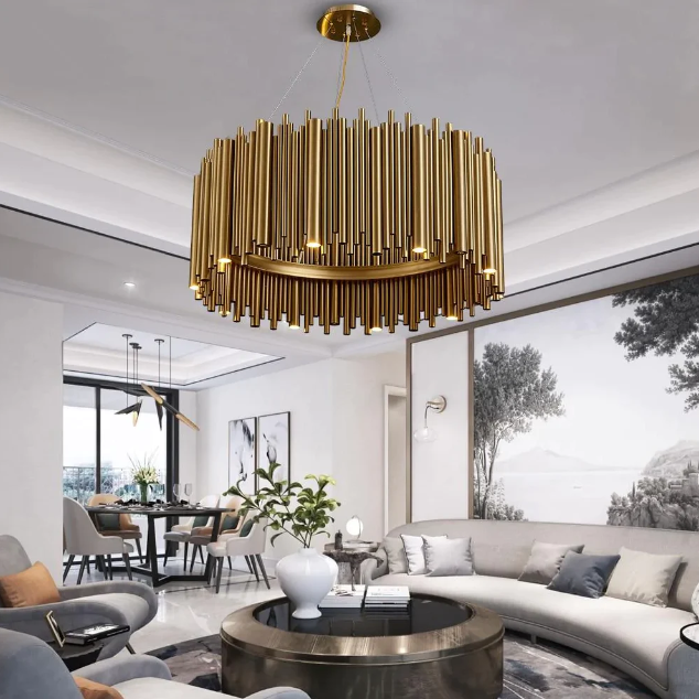 Modern Classic Round Fashion Gold Tube Pendant Chandelier for Living/Dining Room