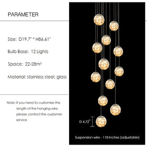 Modern Starlight Globe Chandelier for Foyer Hall Crystal Clear Glass Ball Light Decoration Living Room Ceiling Lamp - view 2