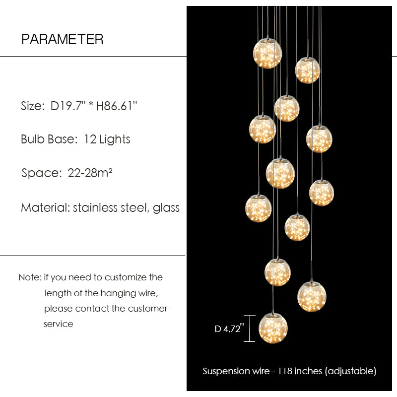 Modern Starlight Globe Chandelier for Foyer Hall Crystal Clear Glass Ball Light Decoration Living Room Ceiling Lamp - view 2