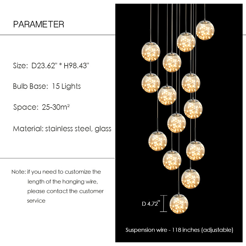 Modern Starlight Globe Chandelier for Foyer Hall Crystal Clear Glass Ball Light Decoration Living Room Ceiling Lamp - view 3