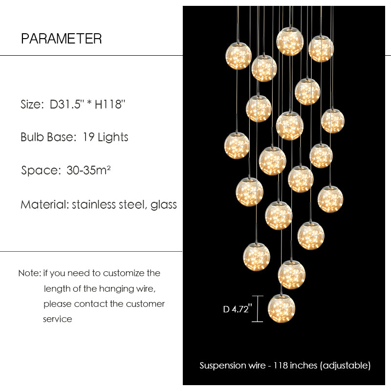 Modern Starlight Globe Chandelier for Foyer Hall Crystal Clear Glass Ball Light Decoration Living Room Ceiling Lamp - view 4