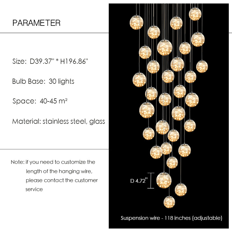 Modern Starlight Globe Chandelier for Foyer Hall Crystal Clear Glass Ball Light Decoration Living Room Ceiling Lamp - view 6