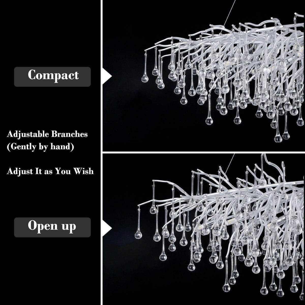Doris Rectangle Branch Chandelier 45"L Silver, rectangular - view 9