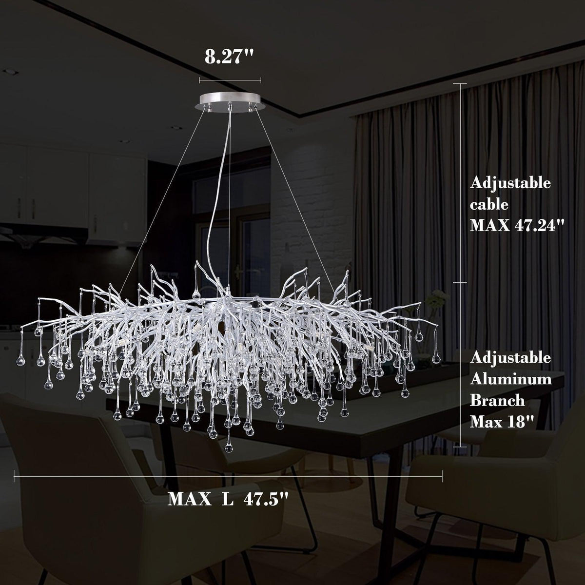 Doris Rectangle Branch Chandelier 45"L Silver, rectangular - view 7