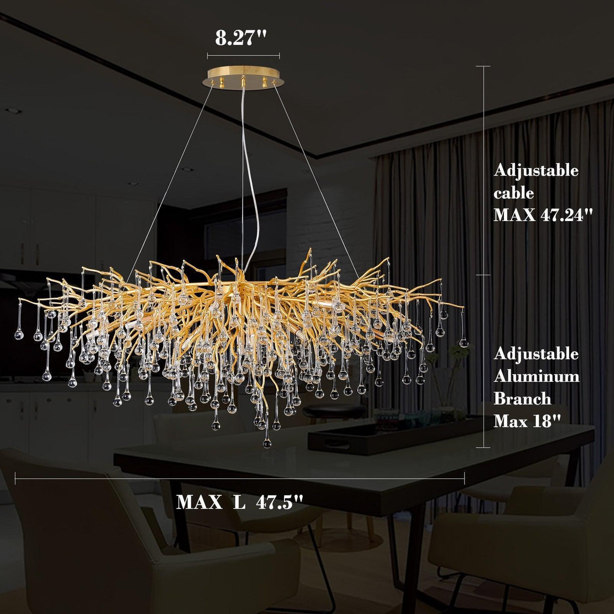 Doris Crystal Rectangular Branch Chandelier L45" - view 8