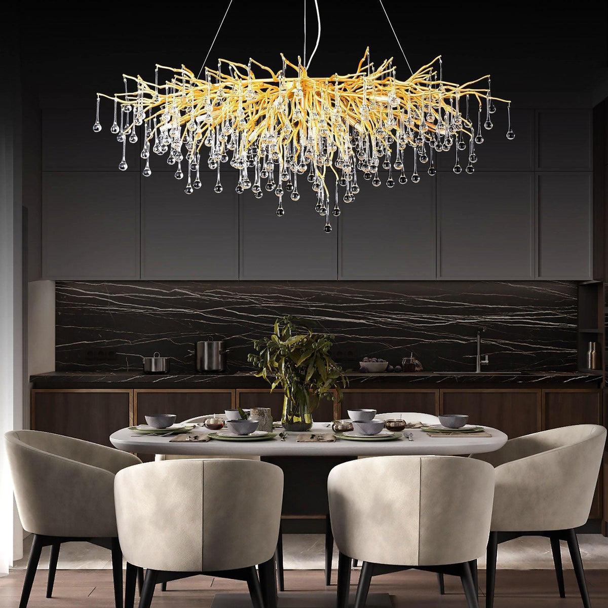 Doris Crystal Rectangular Branch Chandelier L45" - view 7