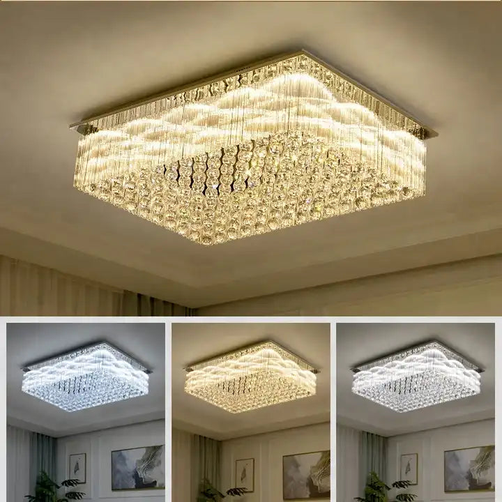 Modern&Luxury Extra Flush Mount Rectangle Crystal Chandelier, rectangular - view 3