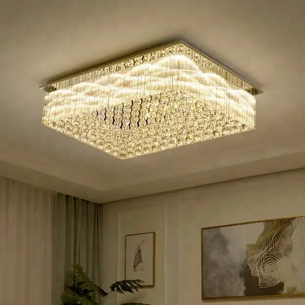 Modern&Luxury Extra Flush Mount Rectangle Crystal Chandelier, rectangular