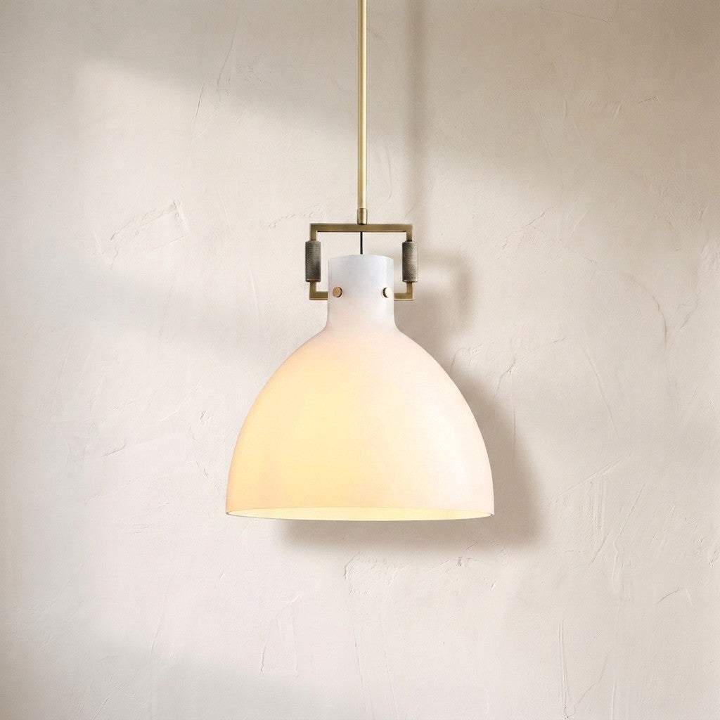 Modulus Milk Glass Cloche Pendant 10"14"18", solid brass