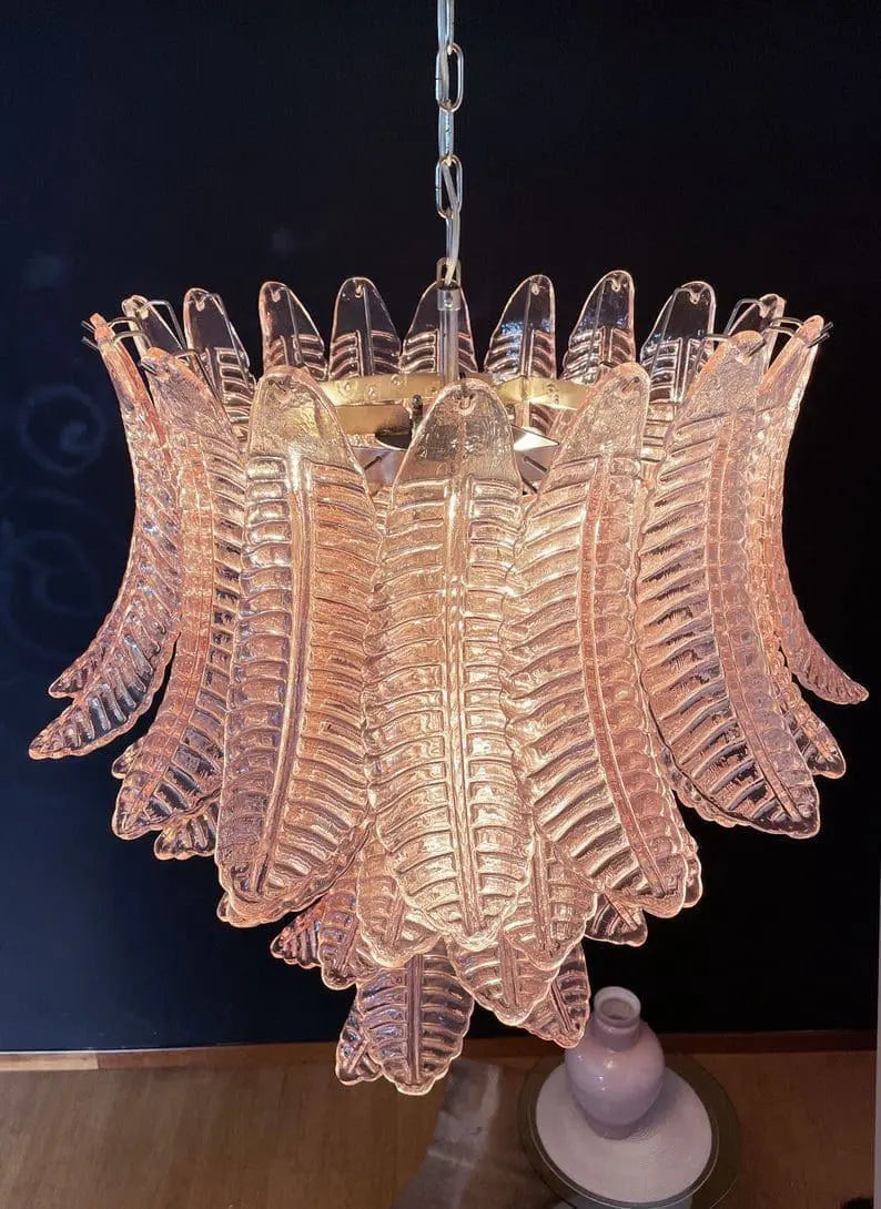 Murano-Style Chandelier – 52 glass leaves – Pink