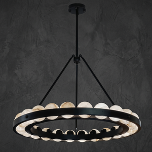 Alabaster Round Chandelier in a dining room