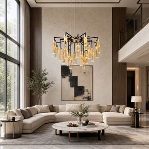 Phoenix Tree Modern Sculptural Ring Chandelier, crystal in light gold + matte black - view 3
