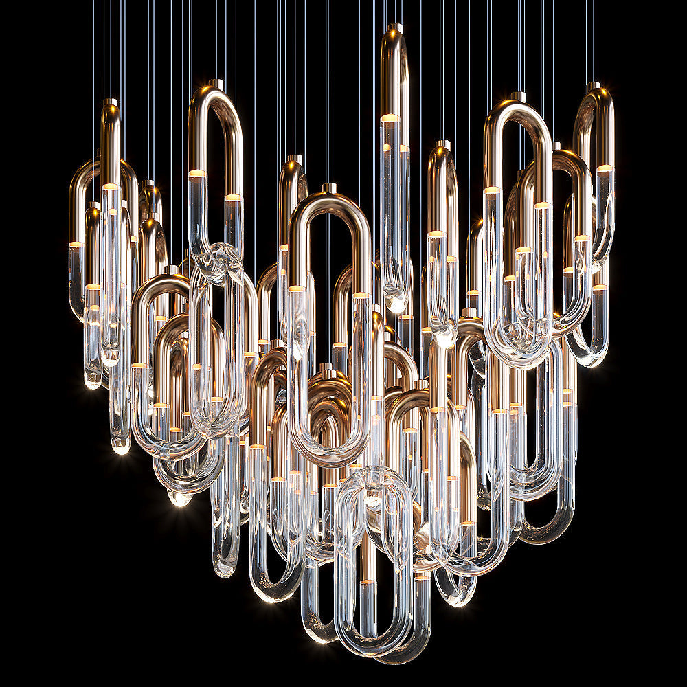 Gold Glass Loop Cluster Chandelier