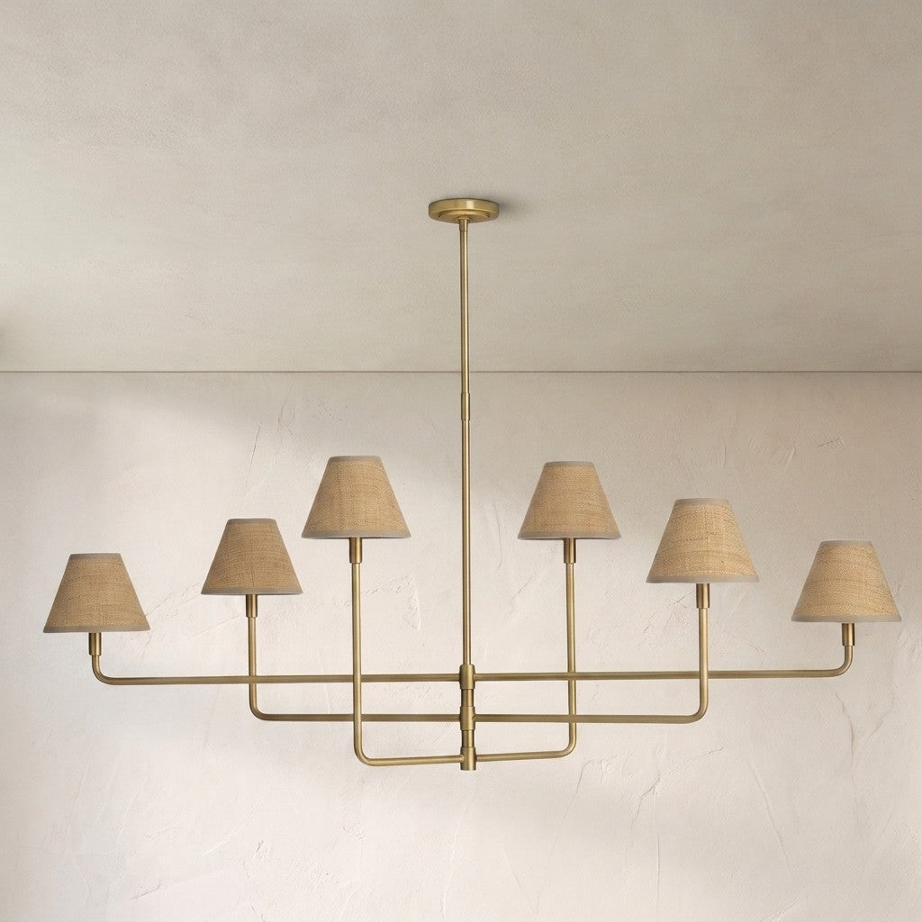Polara Brass rattan Chandelier, in natural brass