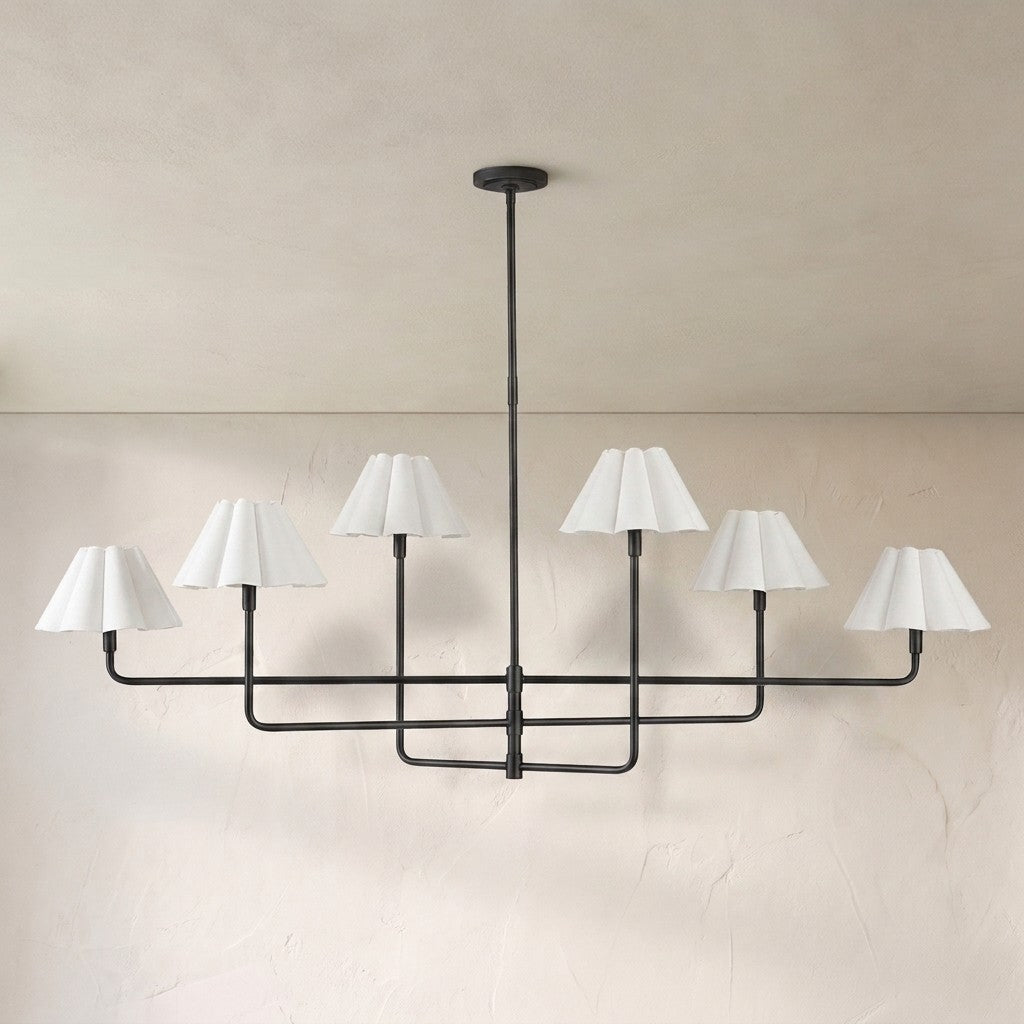 Polara white linen Chandelier(Blackened Brass)