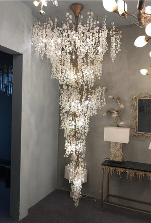 Modern Unique Artistic Flower Brass Branch Semi-flush Mount Chandelier for Living Room/ Hallway/ Entryway/ Staircase - view 3
