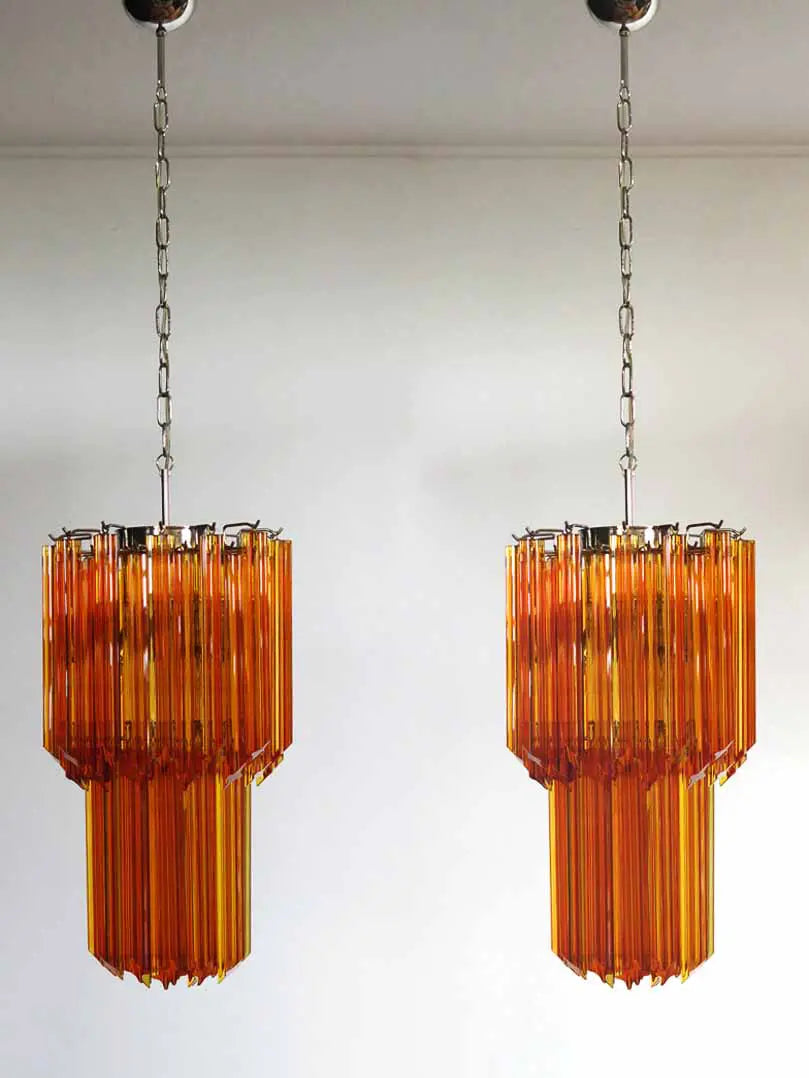 Murano-Style Chandelier – Quadriedri – 46 prisms – Amber