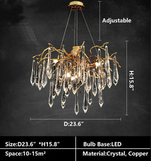 Branch Crystal Drops Chandelier in French Style with Copper Gold Finish for Dining and Living Room Ceiling - view 9