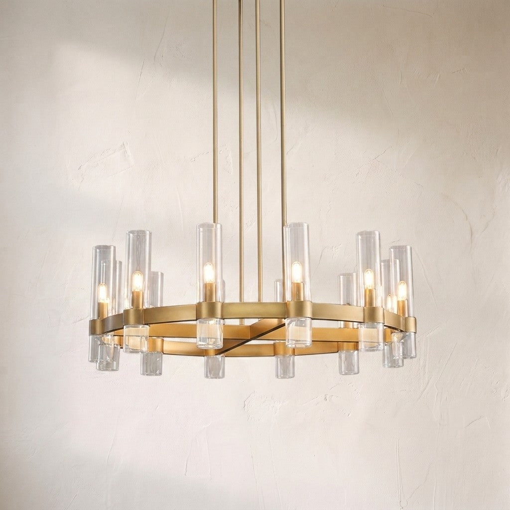 Ravion Round Blown Glass Chandelier 36", solid brass