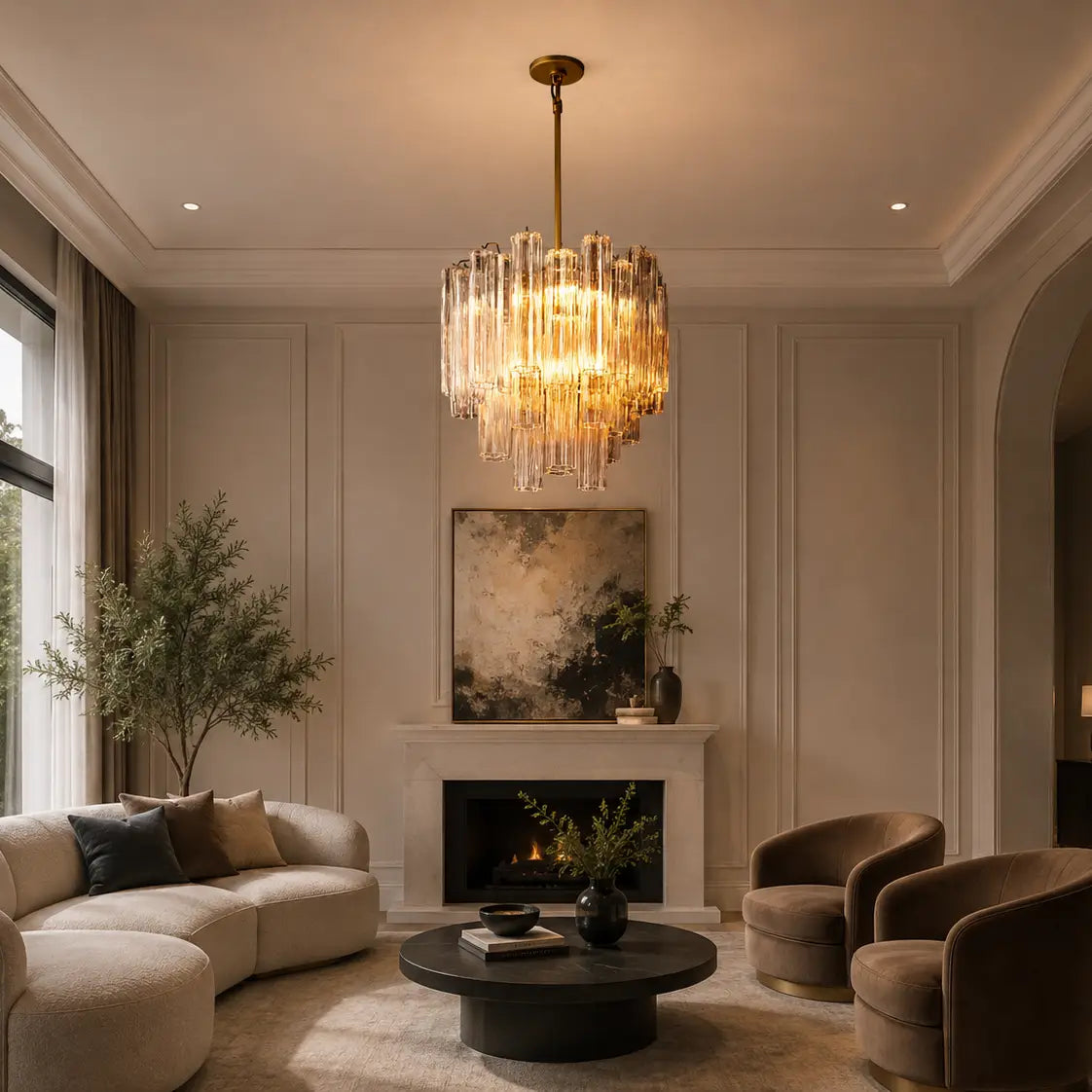 Modern Tronchi Smoke Glass Tiered Chandelier Luxury European-Inspired Round Pendant Light - view 4