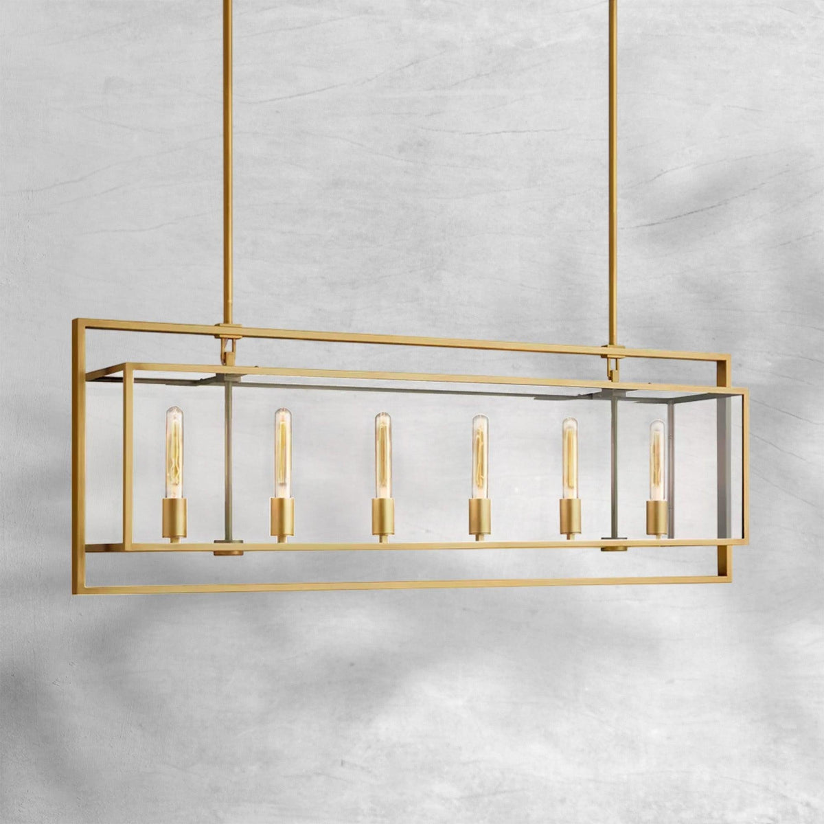 Bauros Glass Lantern Rectangular Chandelier 54" - view 11