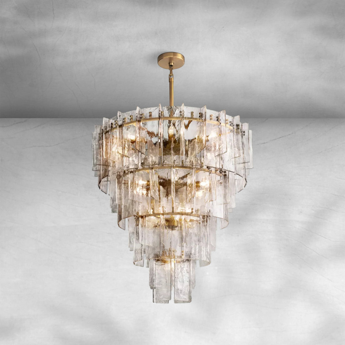 Lattace Clear Glass Tiered Round Chandelier 47"